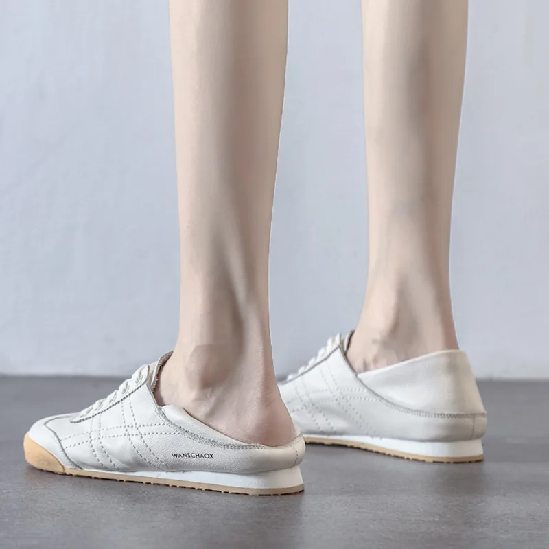 Spring/Autumn 2020 New Women's Shoes Soft Sole Comfortable Shallow Mouth Flats Shoes Two Wear Soft Leather White Shoes Women