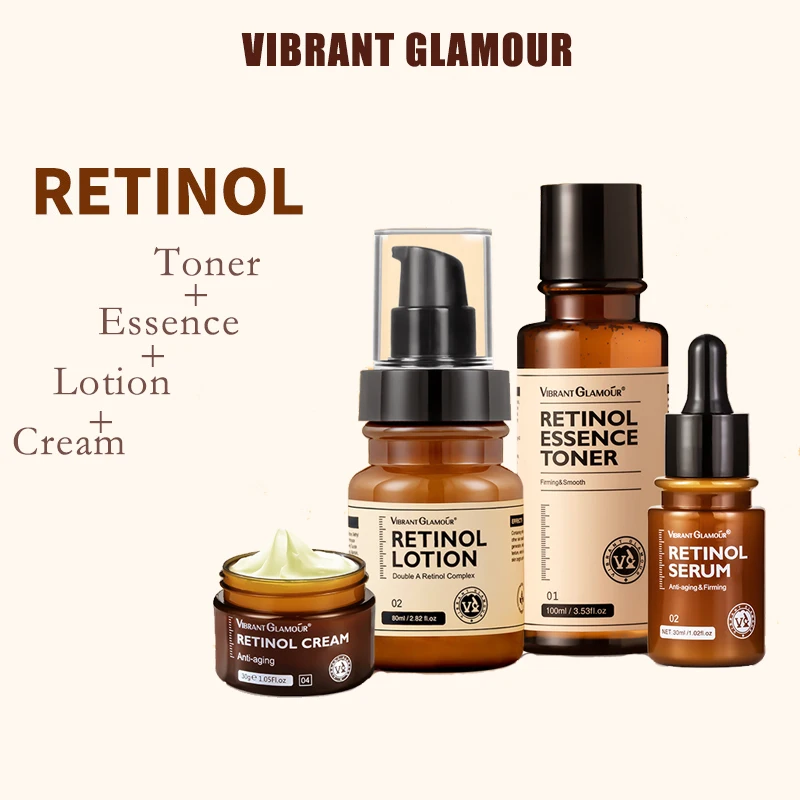 

VIBRANT GLAMOUR Retinol Skin Care Set Essence Lotion Cream Firming Lifting Anti-Aging Reduction Fine Lines Set