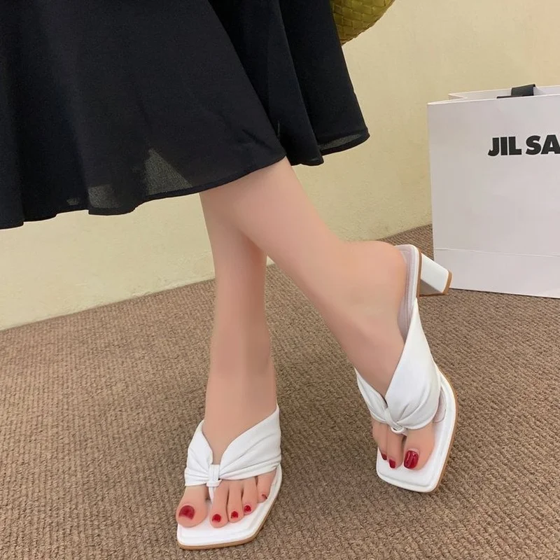 2022 Women Slippers High Quality Women's Shoes High Heels Thick Heel Prom Party New Open Toe Simple Fashion Shoes Slippers Women