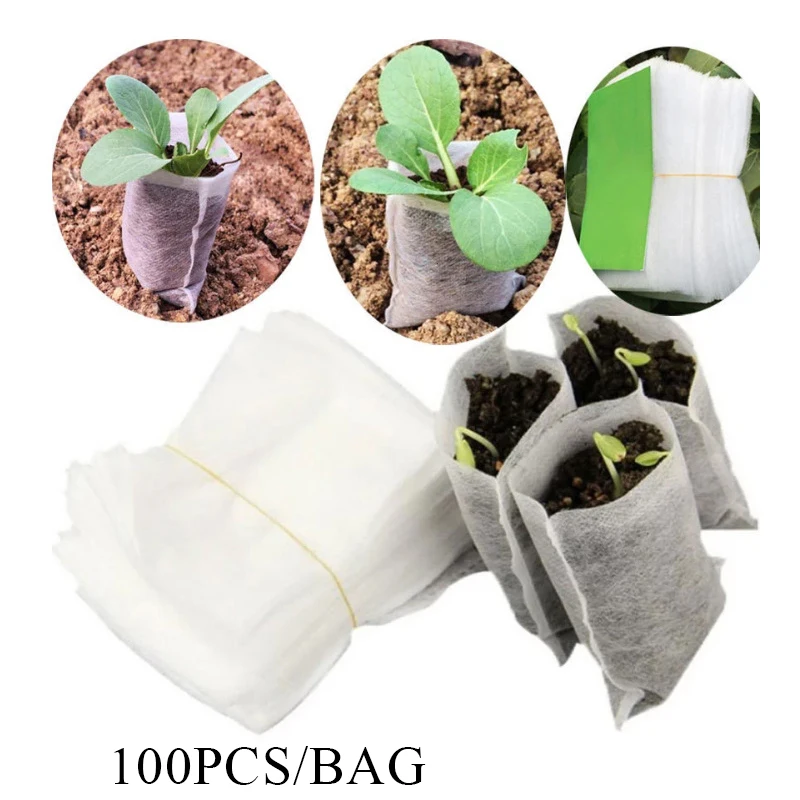 

100Pcs Biodegradable Nursery Bag Plant Grow Bags Non-woven Fabric Seeds To Sow Flower Pots For Home Garden Accessories Tools