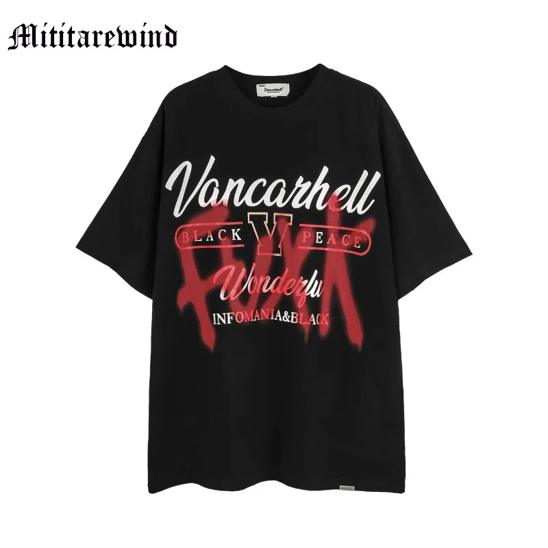 

Летняя Aemrican High Street Dark Vibe Винтажная Футболка Повседневная Y2k с круглым вырезом уличная одежда футболки оверсайз унисекс рубашка с коротким рукавом