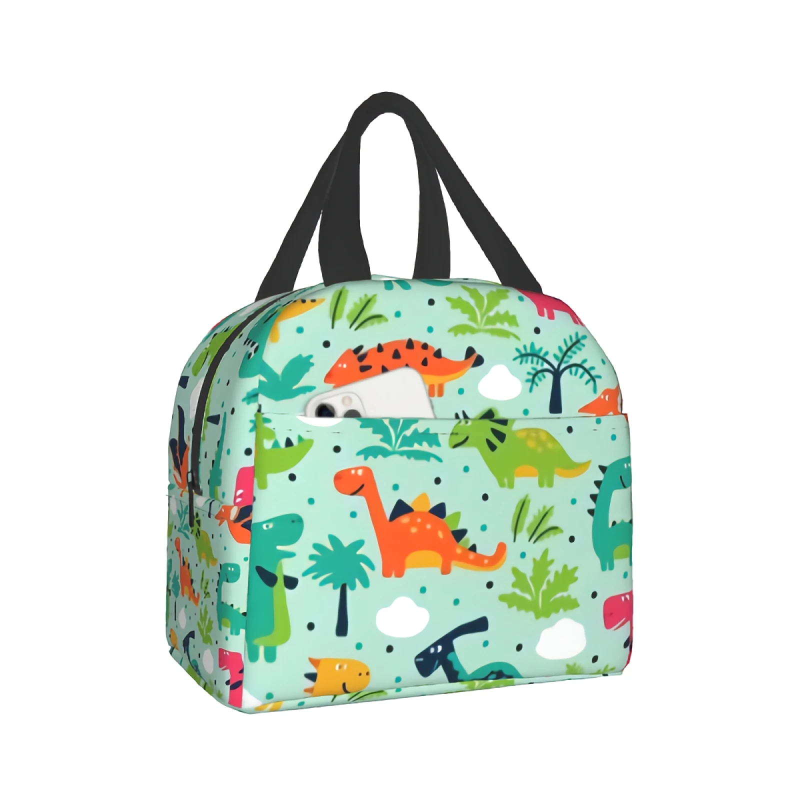 

Симпатичная мультяшная сумка для обеда с динозавром для женщин и детей, изолированная сумка для пикника с акварелью и динозавром, термоохла...