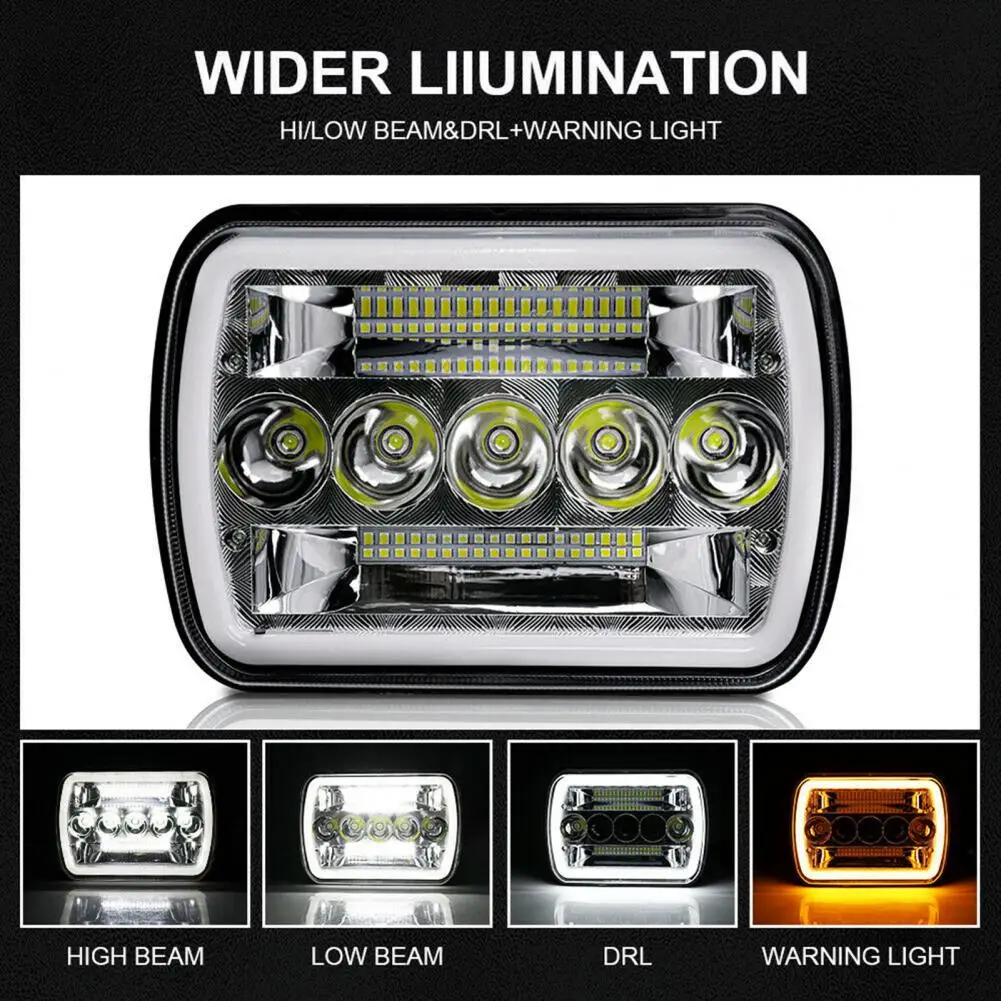 

Excellent Car Headlight Dustproof Reliable 7x6in Aluminium Alloy Car DRL Lamp Auto Headlight Hi-Lo Beam