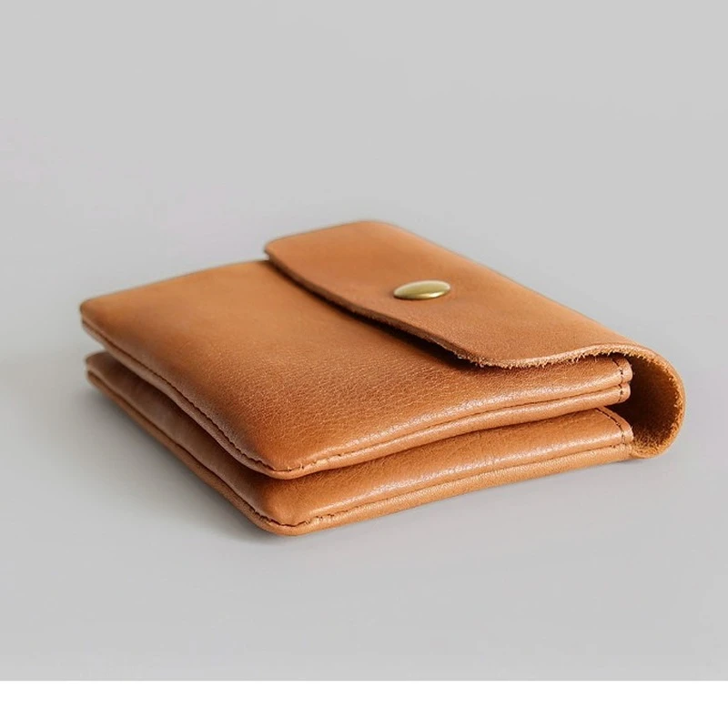 Handmade Men's Genuine Leather Wallet Cowhide Short Coin Purses Student Square Mini Coin Bag Girl