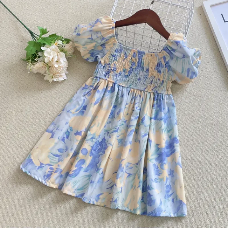 

Girl Dresses for Kids Summer 2023 New Puff Sleeve Floral Princess Dress Sweet Children’s Chiffon Clothing Baby Girl Clothes