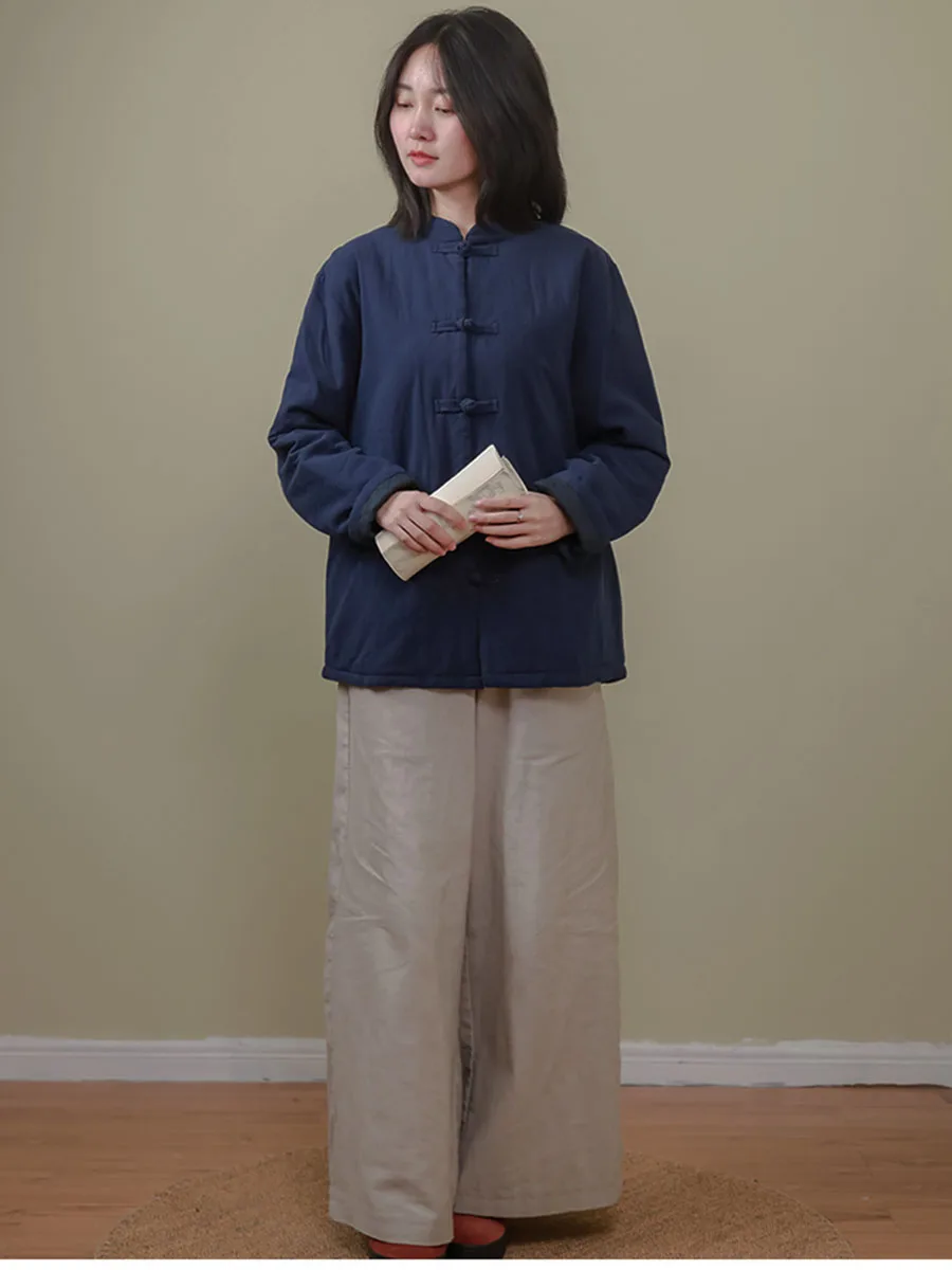 Новое китайское базовое хлопково-льняное однотонное короткое пальто с хлопковой