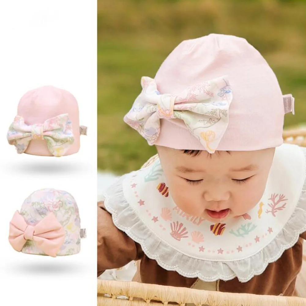 

Baby Girl Hats Cotton Floral Big Bow Princess Newborn Caps 0-3 Months Hospital Accessories