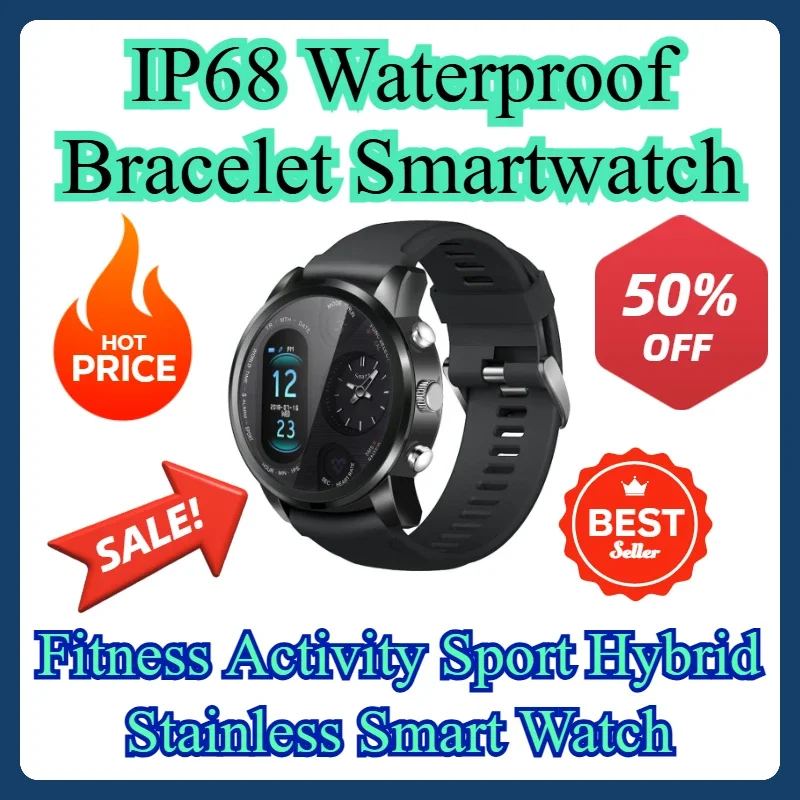 IP68 Водонепроницаемый браслет Смарт-часы Фитнес Активность Спорт Гибридные умные