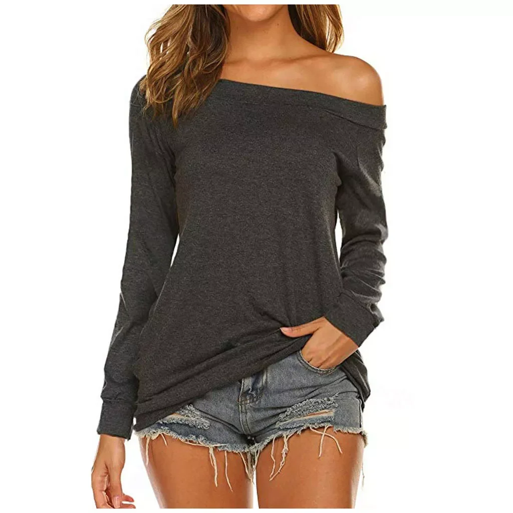 Футболка женская с открытыми плечами, однотонная туника с длинным рукавом, уличная одежда в стиле Харадзюку, весна