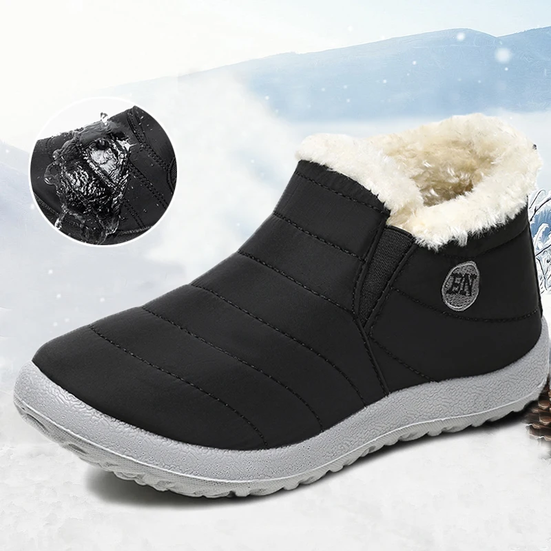 

Женские ботинки для снежной погоды, мягкие женские ботинки на платформе, без застежки, меховая обувь для женщин, водонепроницаемые ботильоны, новая женская зимняя обувь