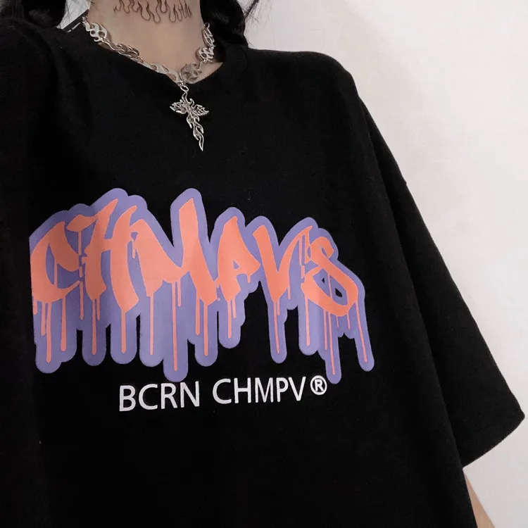 

Women's Summer Harajuku Style Graffiti Oversized T-shirt Printed Dark Top Cartoon Casual Y2k T Shirt Women