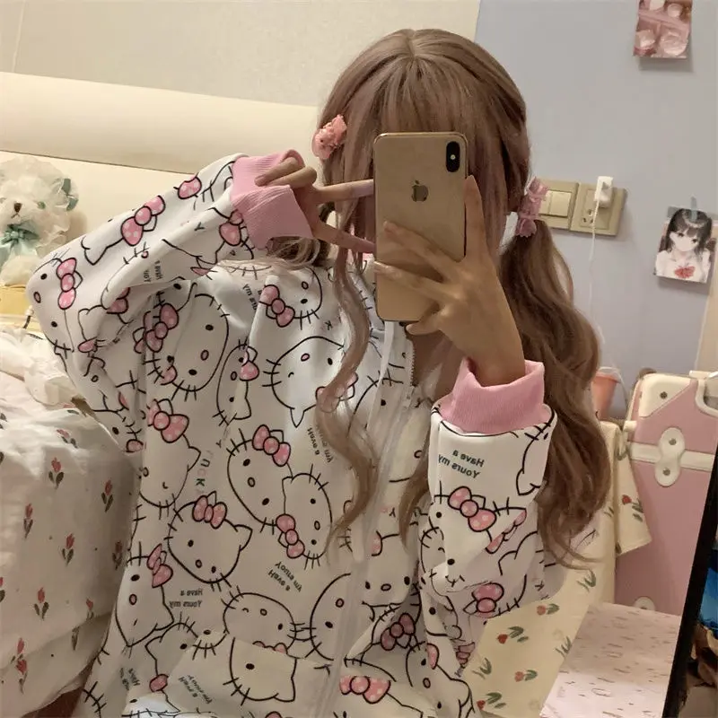 

Kawaii Coat Sanrio Hello Kitty Sweater Cute Anime Soft Woman Winter Warm Student Style Female Fashion Top Girls Christmas Gift
