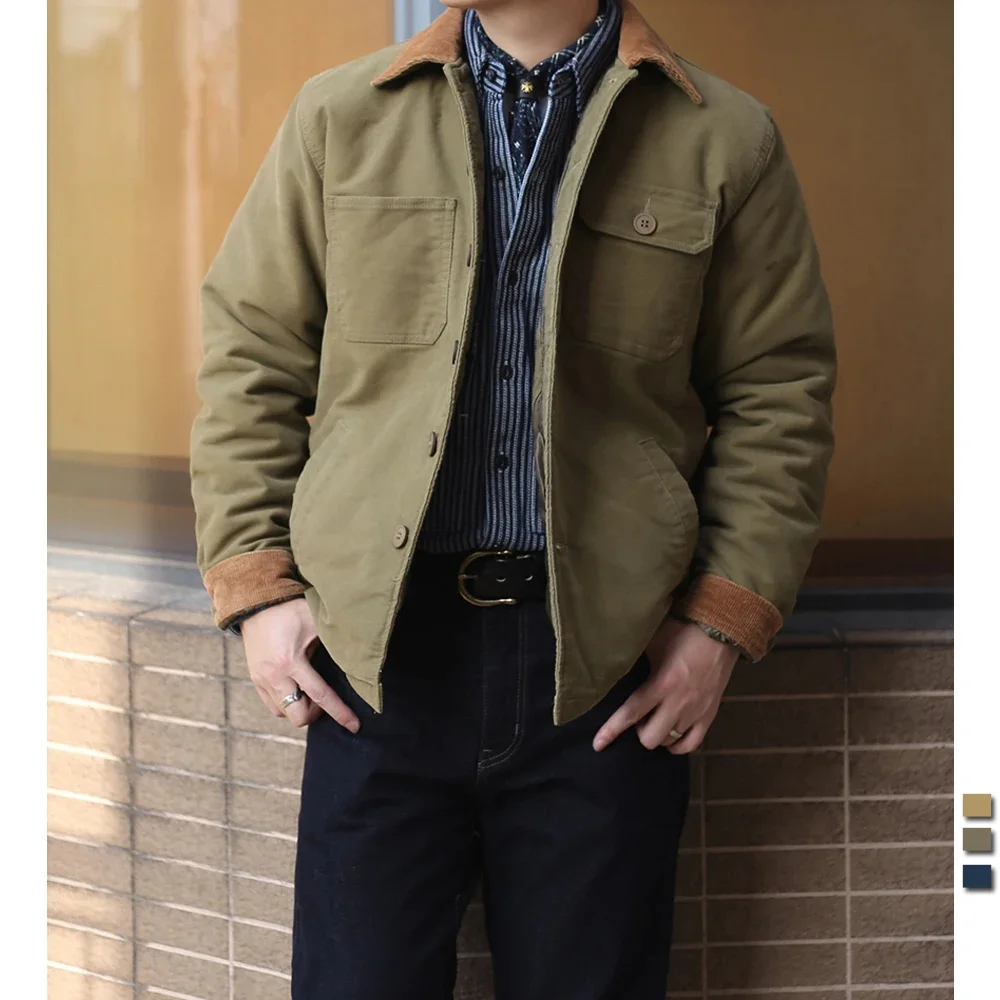 

Winter Jacket Men Vintage Luxury Cotton Padded Parkas Moleskin Safari Thick Multi Pocket Corduroy Coats Lapel Cargo Jackets 2023
