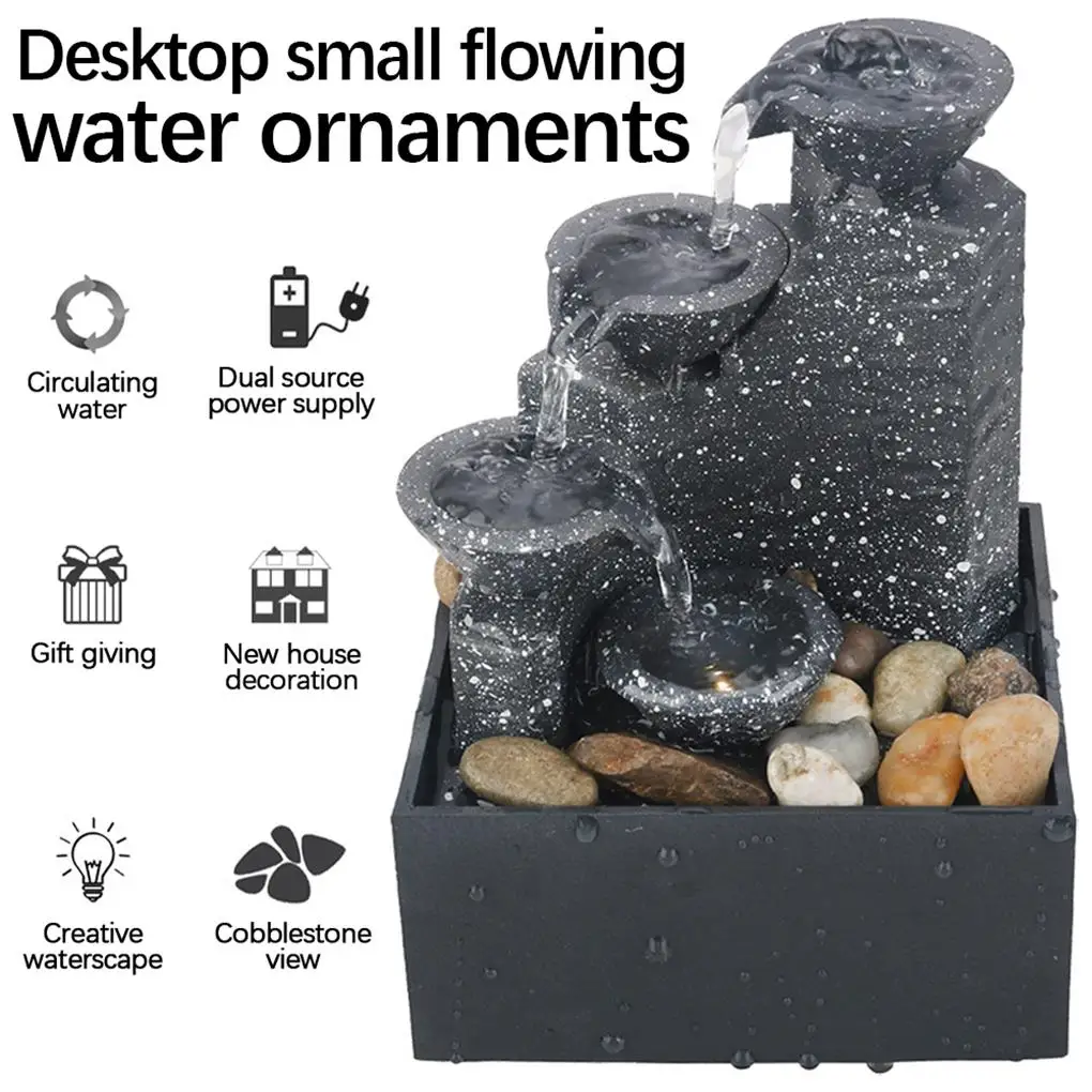 

USB Water Fountain Desktop Waterfall Landscape with LED Light Wealth Tabletop Money Drawing Table Decor DIY Art Crafts