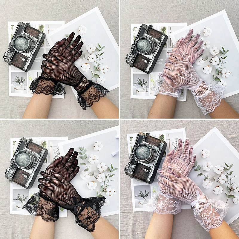 

Элегантные сетчатые ажурные перчатки, кружевные варежки, перчатки с закрытыми пальцами, милые свадебные перчатки, черные, белые, с УФ-защито...