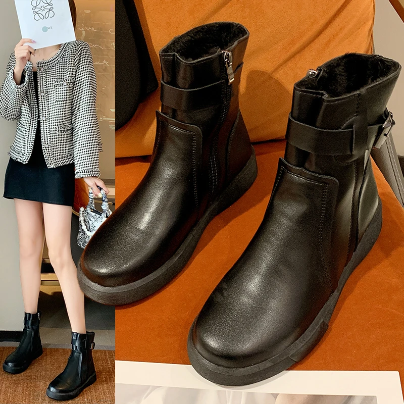 2022 new flat bottom  boots wild fashion casual black slim small single boots platform boots womem shoes women boots