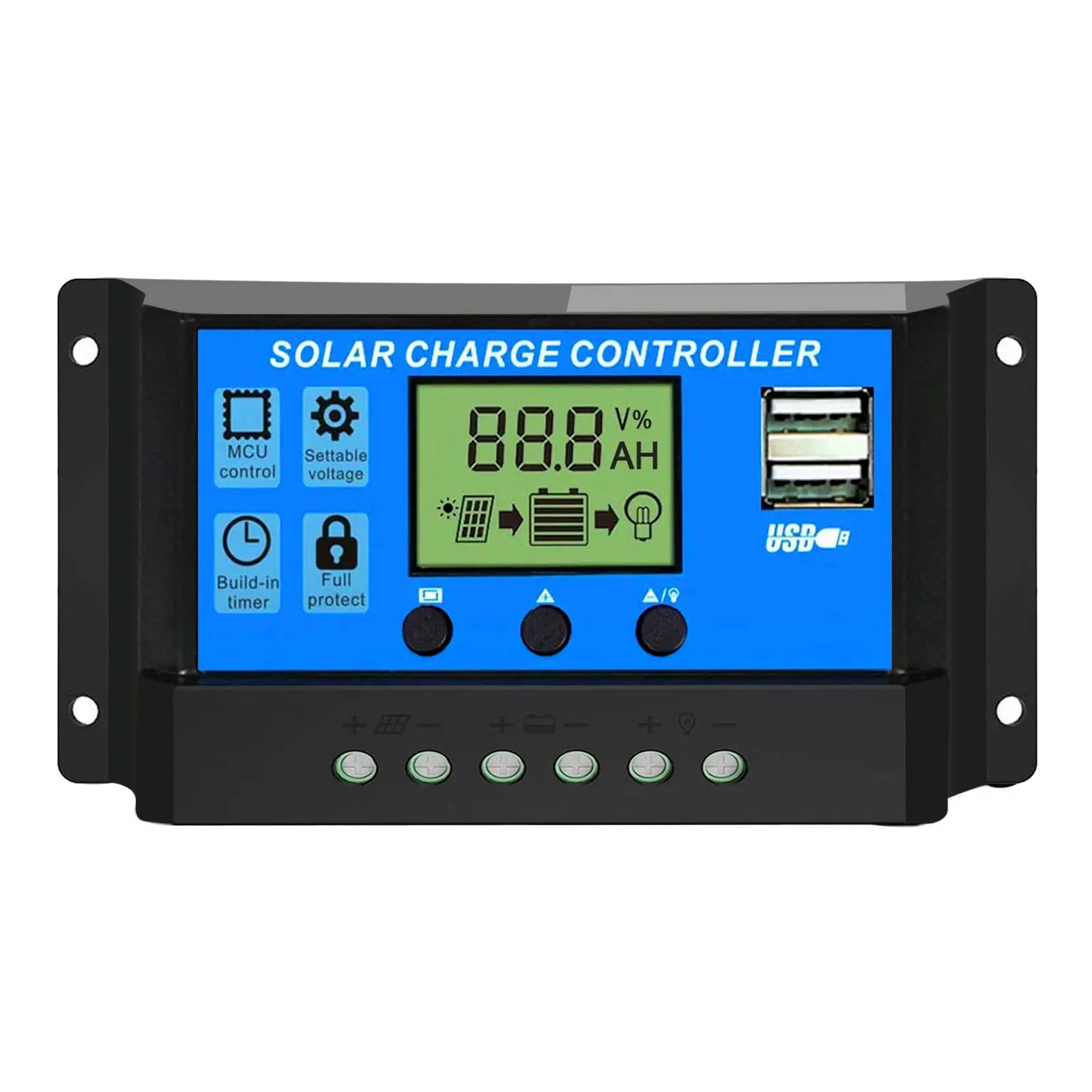 

30A Solar Charge Controller MPPT 12V/24V Multi-Function Adjustable LCD Display with Dual USB Port Timer Setting PWM Auto Paramet