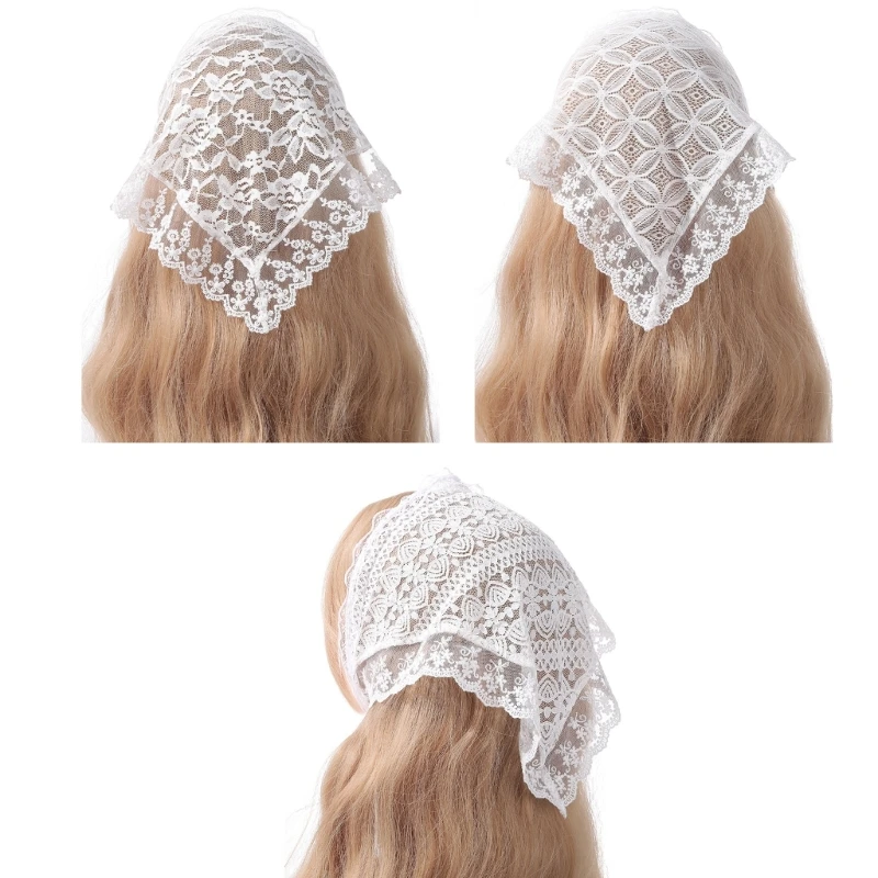 

Students Lace Flower Headband Lace Sunproof Bandana Adjustable Kerchief