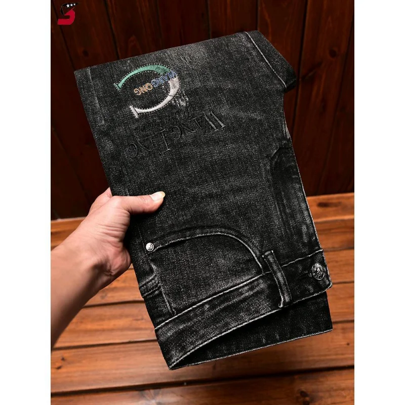 Высококачественные модные мужские джинсы брендовые эластичные брюки с вышивкой