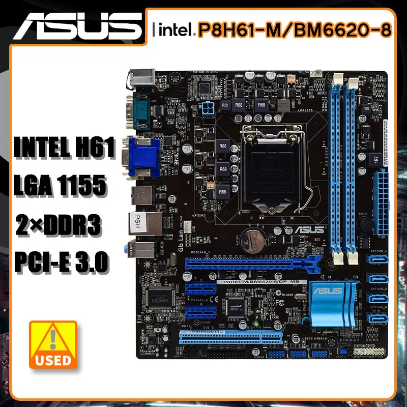

LGA 1155 Motherboard Asus P8H61-M/BM6620-8/DP_MB Motherboard 1155 DDR3 Intel H61 USB 2.0 SATA III For Core i3 i5 i7 Processor