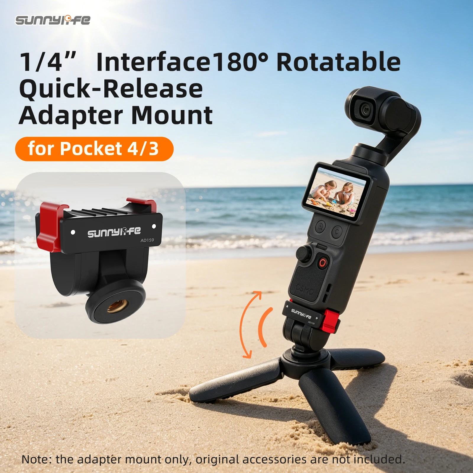 Фото Быстросъемный адаптер Sunnylife для DJI Osmo Pocket 4/3 с резьбовым отверстием 1/4 дюйма, 180° °   Регулируемая расширяемая деталь для камеры №2