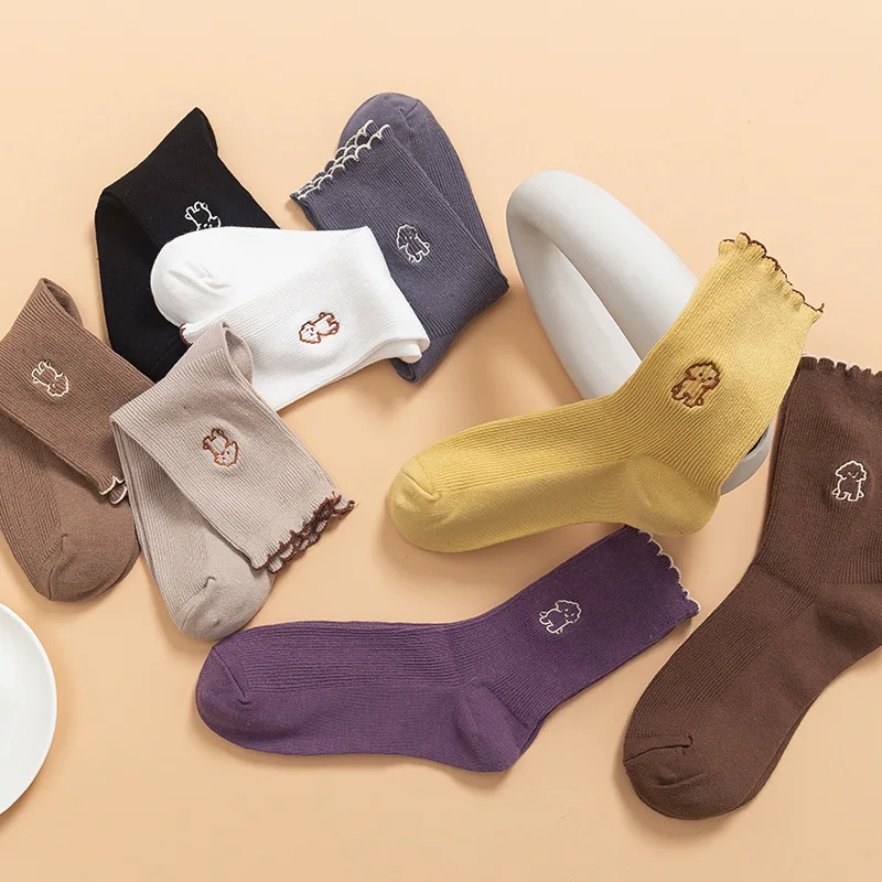 

Summer and autumn cute girl embroidered tube socks college students INS new kawaii puppy sports lace socks