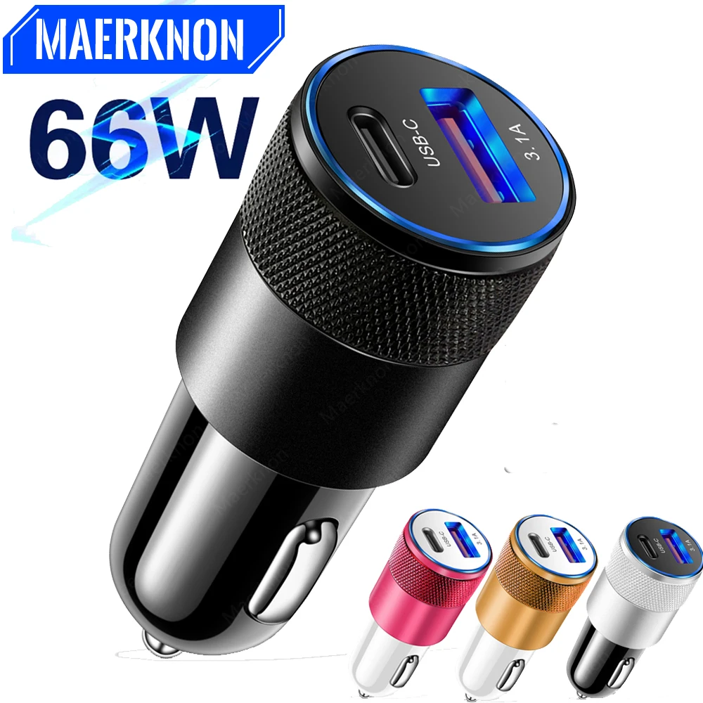 

66W USB Car Charger Fast Charging Type C Car Chargers PD QC 3.0 Phone Charger in Car For iPhone 15 Pro Max Xiaomi Huawei Samsung