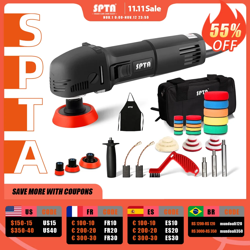 Дешево Полировальная машинка SPTA 3-дюймовая, миниатюрная, автомобильная полировальная машинка для дома, для самостоятельной сборки, с 29 шт., автомоб...