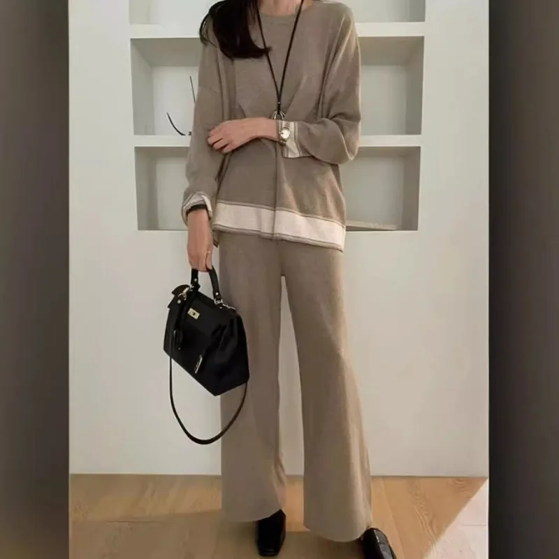 Повседневный свободный вязаный комплект из 2 предметов на осень/зиму женский