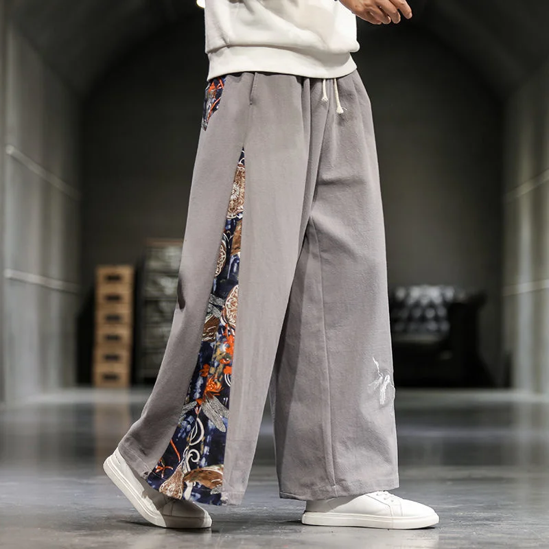 Брюки мужские с вышивкой журавлей