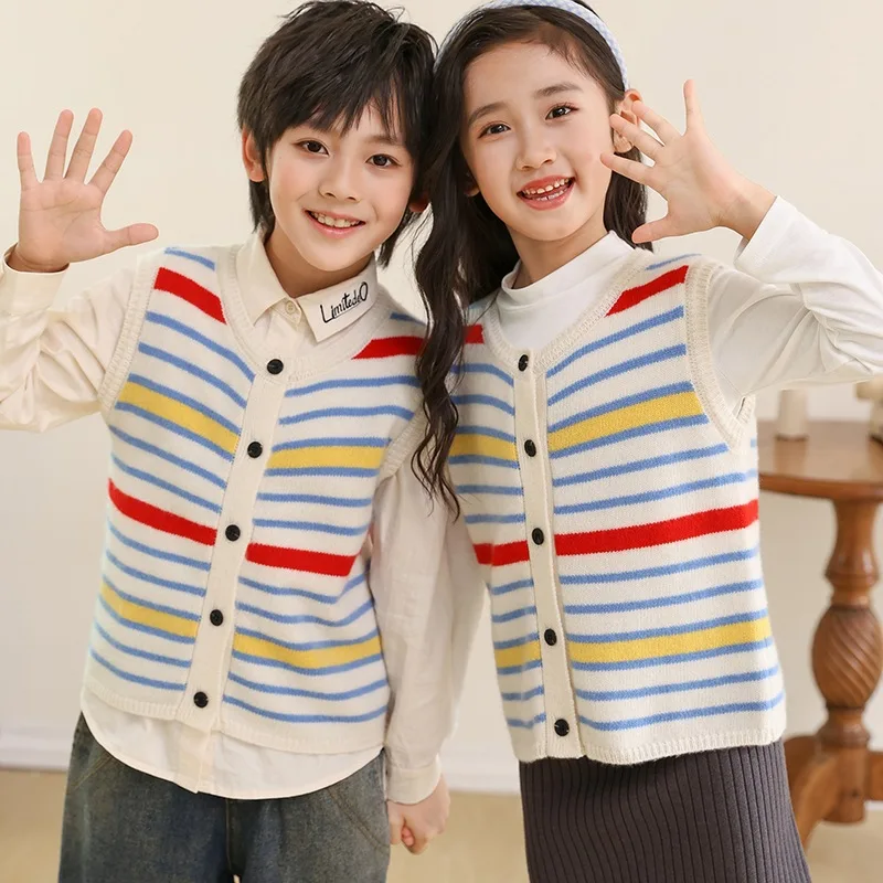 Fashionable Stylish Striped Wool Men's and Women's's Same Vest Autumn Winter New Sleeveless Cardigan F