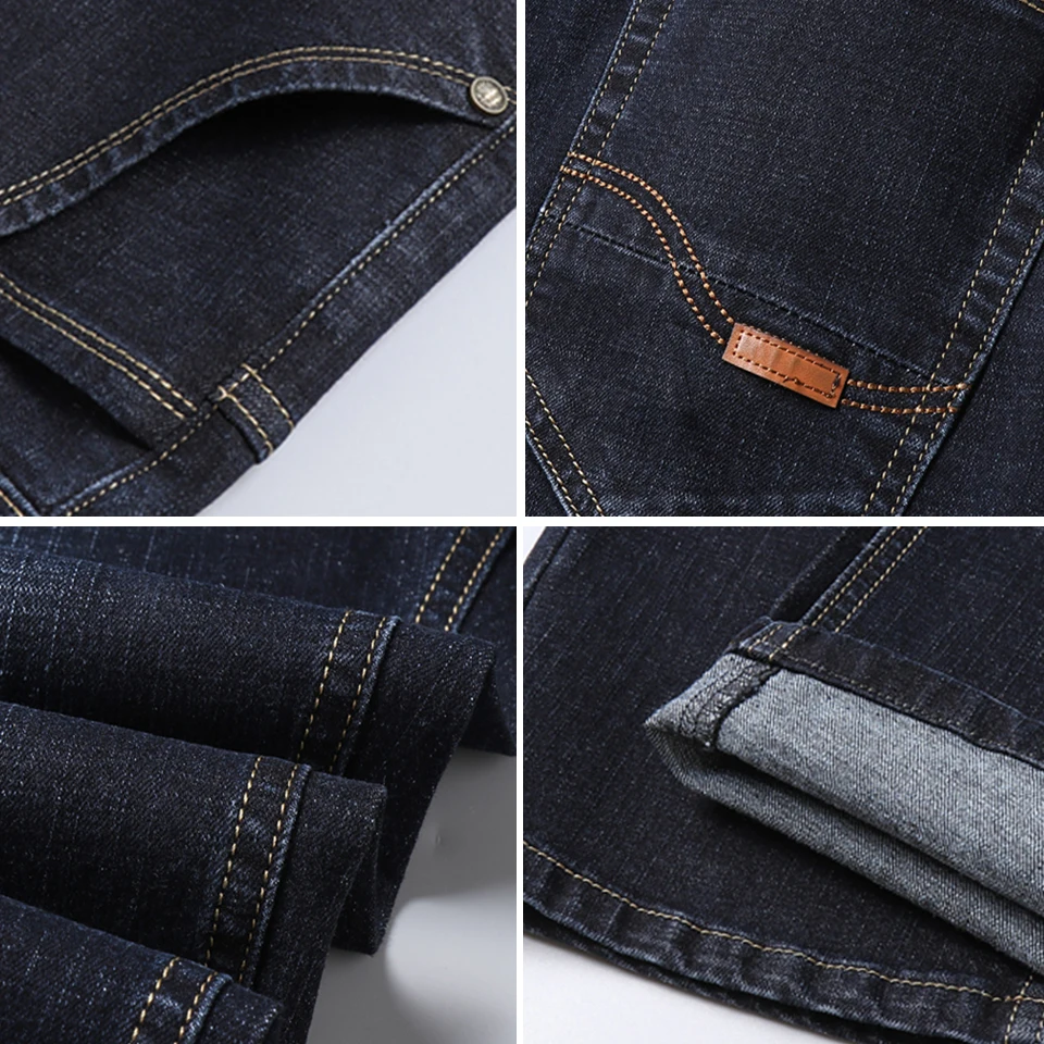 Brand Straight Jeans Men New Winter Slim Fit Warm Thick Velvet Business Casual Pants Spring Fashion Black Trousers Men Plus Size