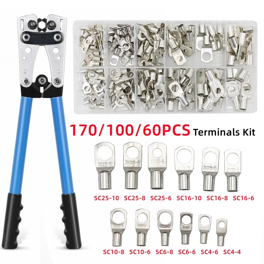 

170/100/60Pcs Assortment SC Bare Crimp Terminal lug Ring Electrical Wire Connector Tinned Copper Lug Cable Splice Terminal Kit