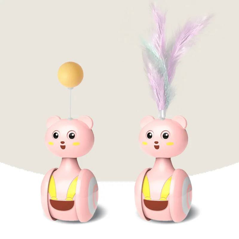 Фото Интерактивная игрушка для кошек, неваляшка с пером, игрушки для котят, товары для домашних животных, медведь, маленькая желтая курица, забав... №2