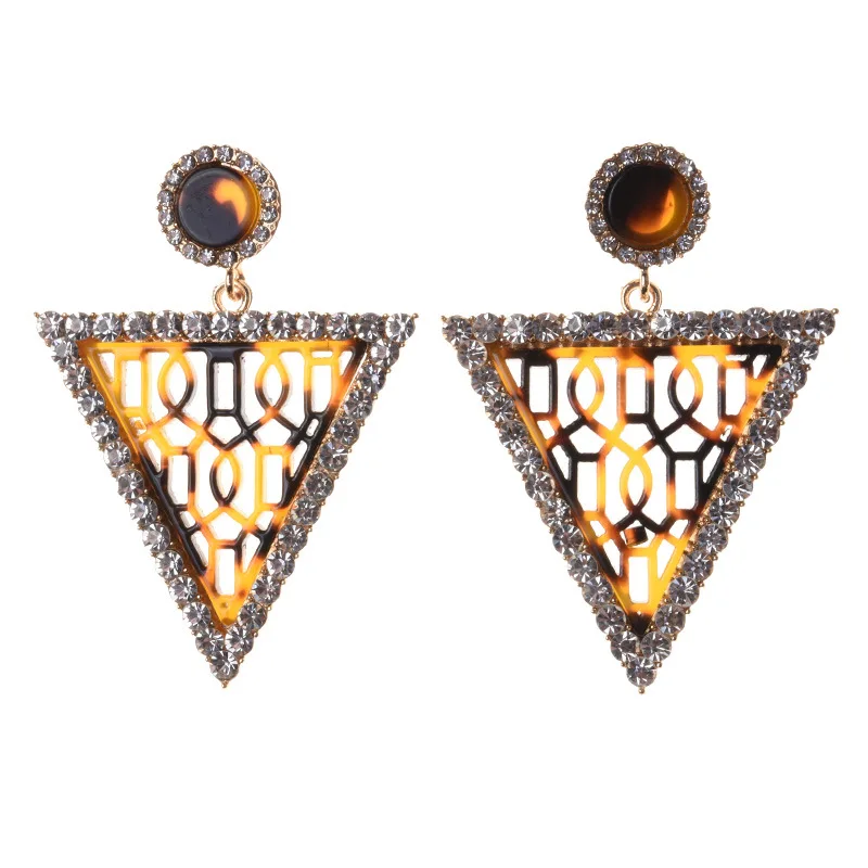 

Best Lady Fashion Trend Inverted Triangle Vintage Alloy Amber Earrings Rectangular Leopard Print Exaggerated Jewelry Accessories