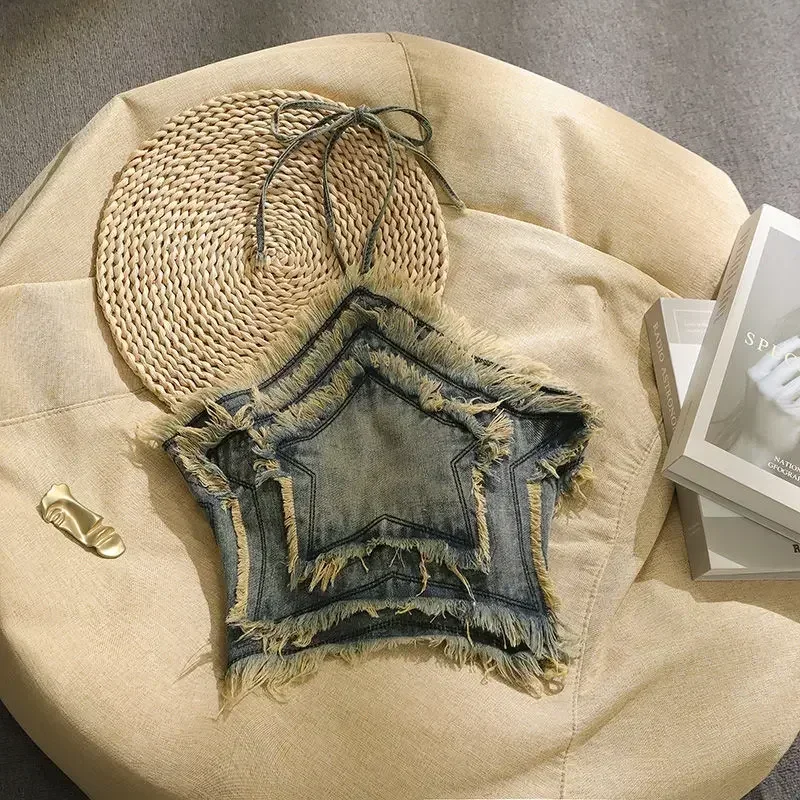 CINESSD Французский шикарный дизайн Sense Niche Dopamine Сексуальная джинсовая майка Женский