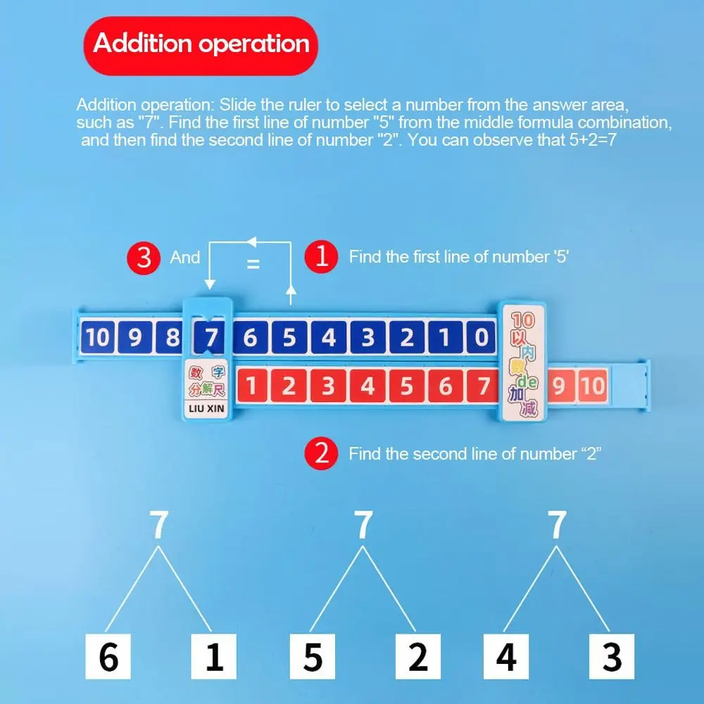 Пластиковая математическая линейка для разложения в пределах 20 розовых/синих