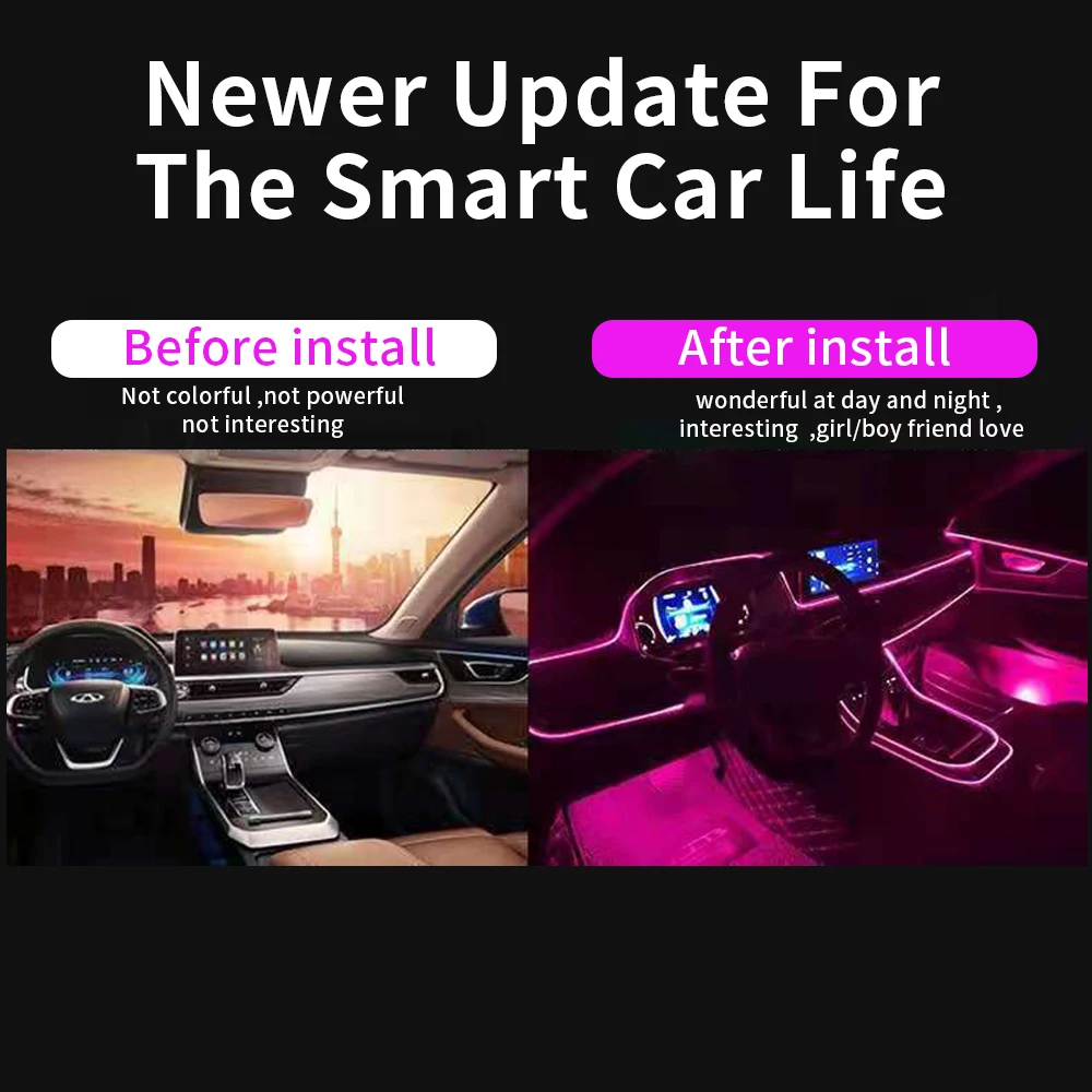 

2M 4M 6M 8M RGB LED Car Ambient Interior Light with App Control Car Fiber Optic Neon Atmosphere Strip Light Decorative Lamps