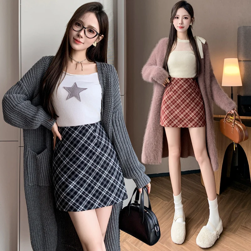 Женская клетчатая мини-юбка с высокой талией красно-черная универсальная юбка в