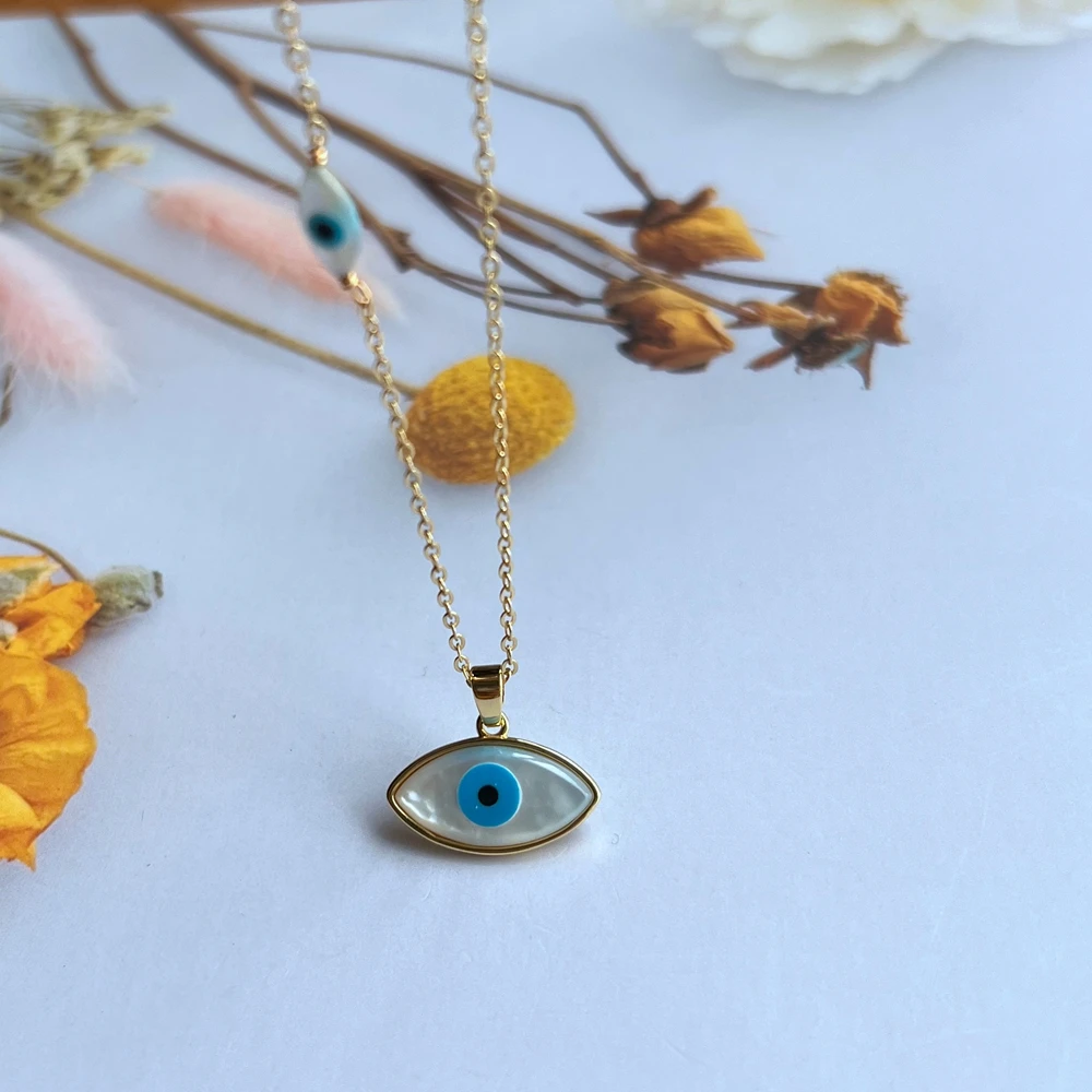 Продвижение! Очарование ожерелья из натурального морского жемчуга с вырезом в форме маркизы, размером 14x21 мм, с синими глазами "злого взгляда", в подарок.