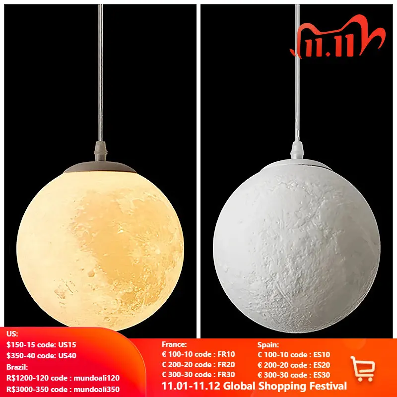 

Moon Atmosphere Chandelier 3D Printing Novelty Creative Chandelier Moon Light Restaurant Bar Hanging Lighting Fixture