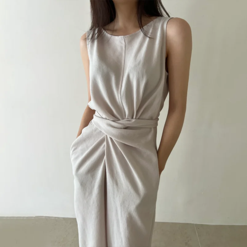 

Женский свободный сарафан без рукавов, удобное однотонное платье без рукавов в стиле ретро, лето 2022