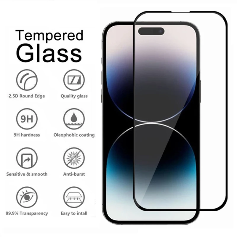 Tempered Glass Full Cover For iPhone 14 13 12 11 Pro Max Mini XR X XS MAX Screen Protector on For iPhone 7 8 14 Plus SE Film