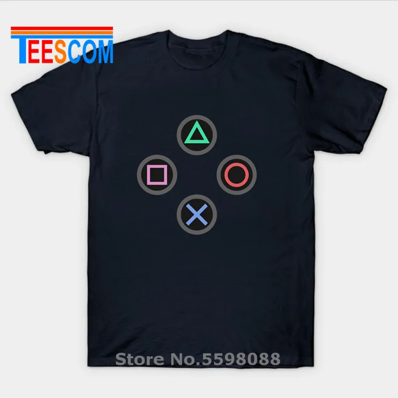 

Забавная игровая футболка, Мужская футболка с принтом для видеоигр Playstation, хипстерская футболка с кнопками и консольным дизайном, хлопковые...