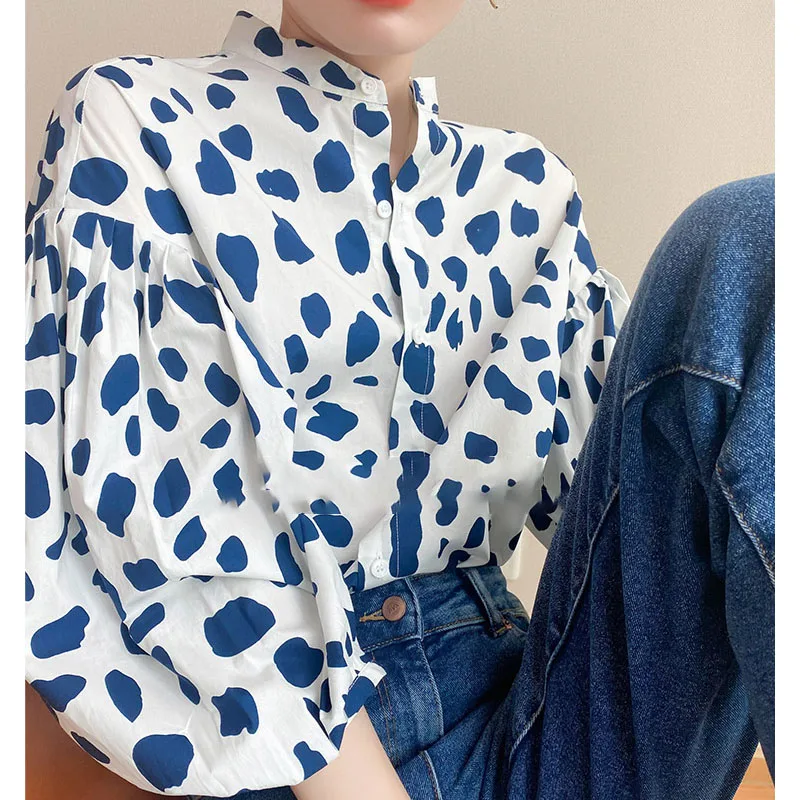 

Printing Summer Women's Blouse Large Size Loose Shirt Long Puff Sleeve Casual Top Fashion Female 2022 New Korean Style Clothing