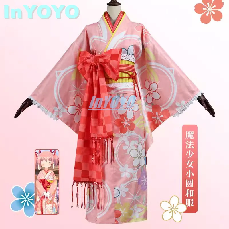 InYOYO Kaname Madoka Косплей Костюм Puella Magi Magica Кимоно Халат Прекрасная Униформа Хэллоуин