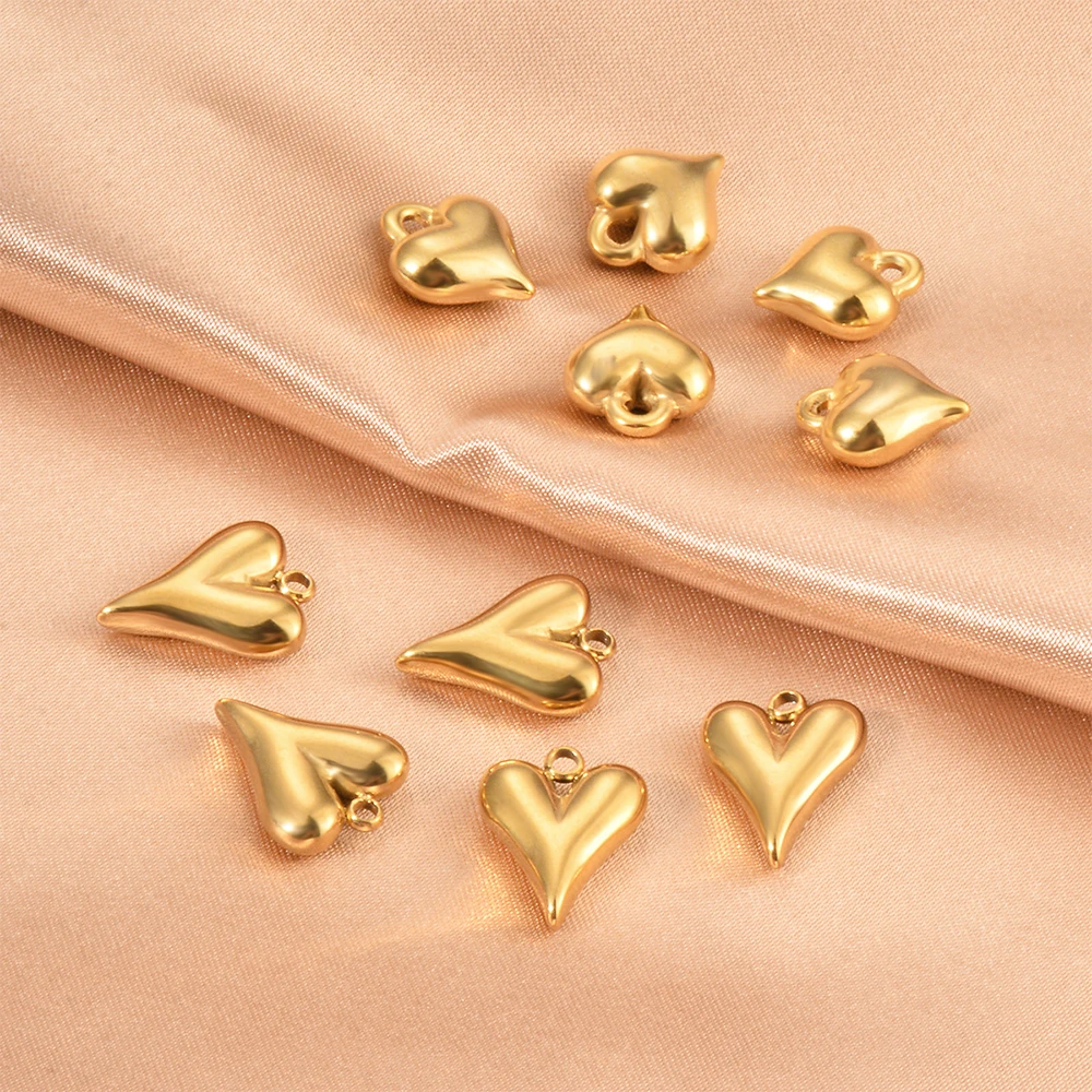 5pcs Stainless Steel Gold Plated Hollow 3D Heart Charm Pendants for Women Necklace Bracelet DIY Jewelry Making Findings Supplies