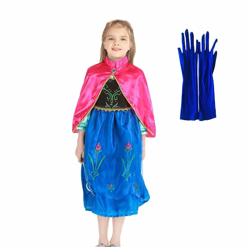 Платье Анны и Эльзы для девочек изящный костюм принцессы летние платья с высоким