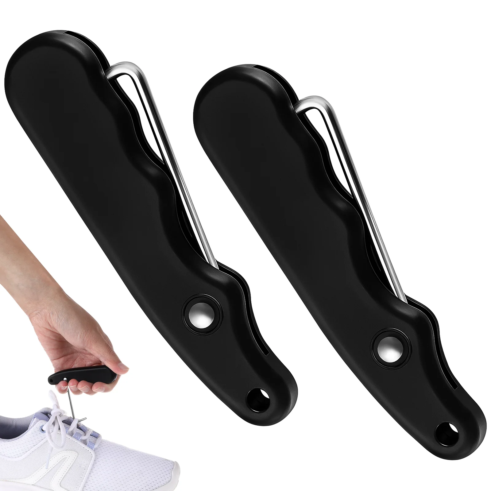 

2 Pcs Pro Skateboard Ice Skates Lace Tightener Tool Skating Shoes Professional Shoelace Pp Plus Stainless Steel