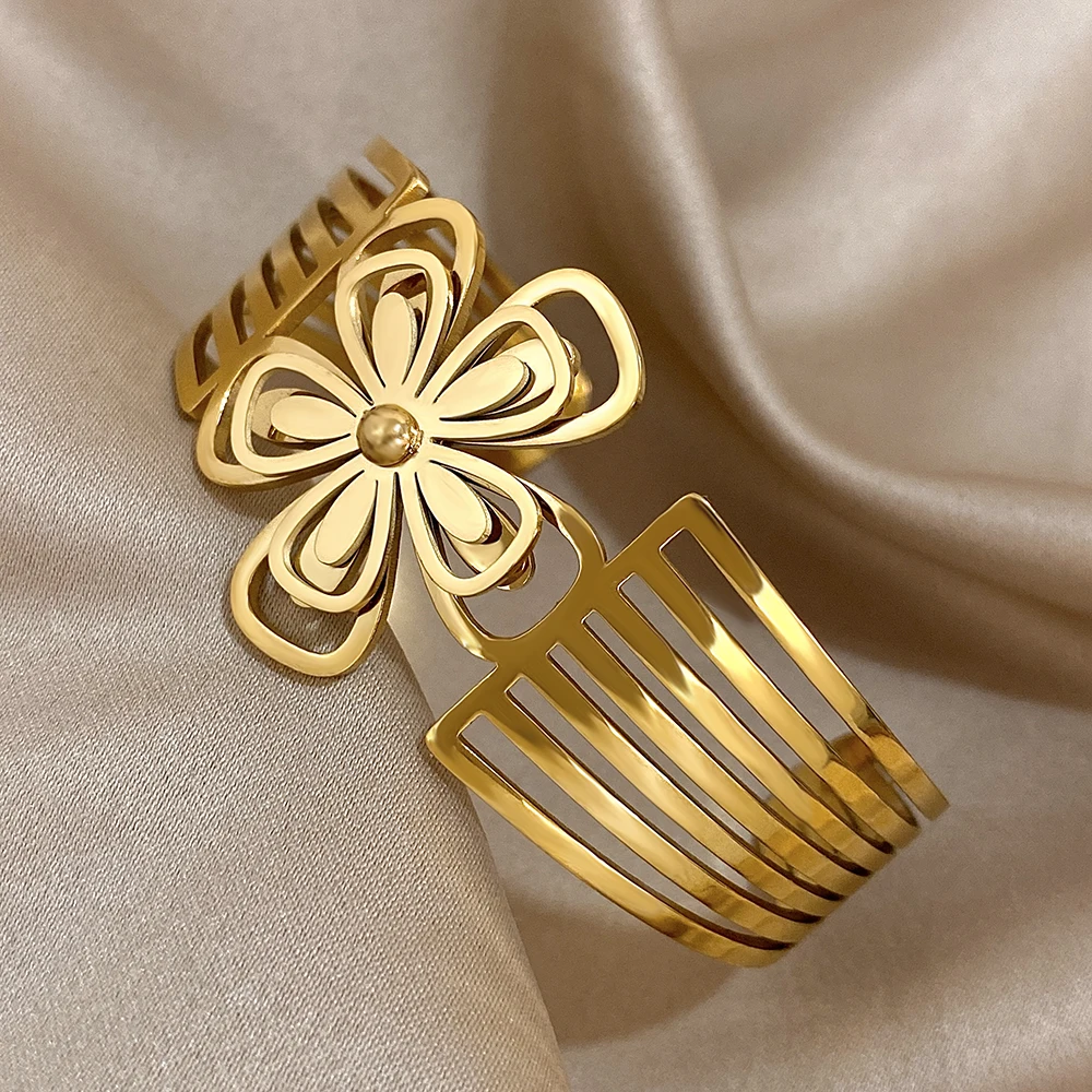 Greatera мужской браслет-манжета с двойным цветком винтажный дизайн из нержавеющей